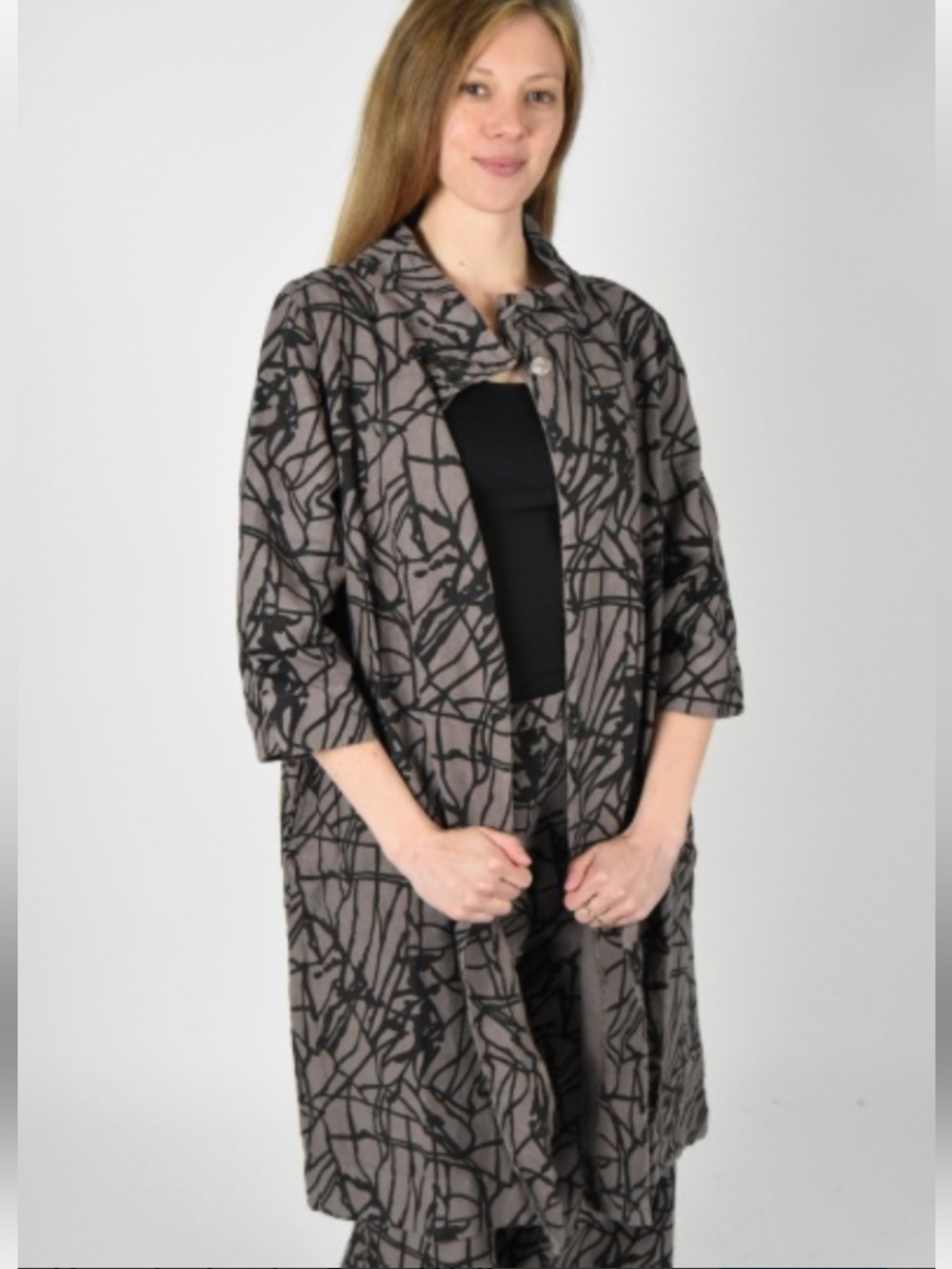 Bryn Walker Yara Coat Octopus Linen long jacket Duster abstract print XS/Small